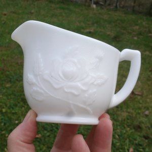 Vintage Imperial Rose Pattern Milk Glass Creamer